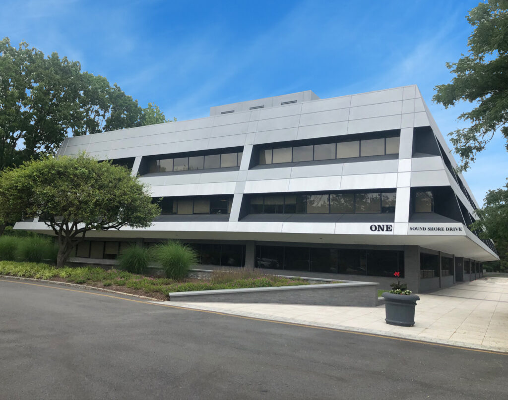 exterior of 1 Sound Shore commercial building